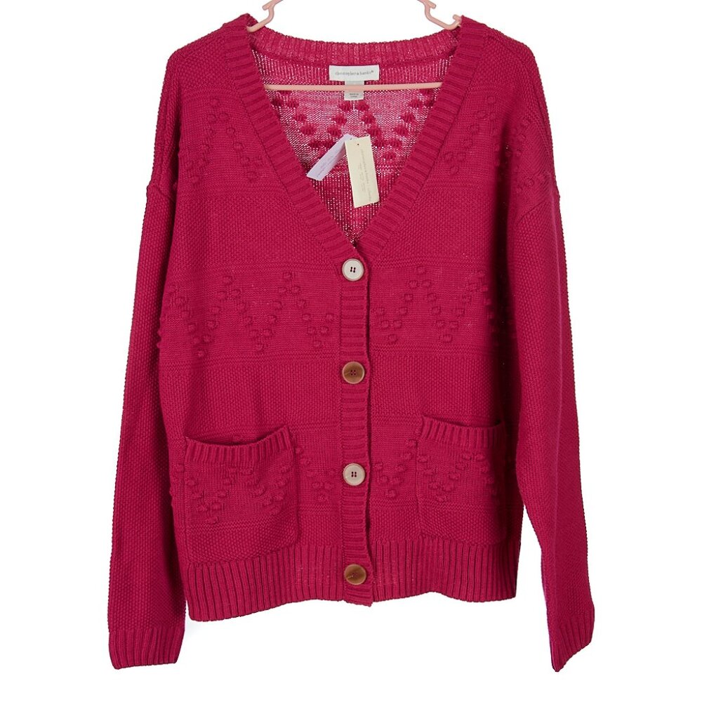 Christopher & Banks Pink Swiss Dot Cardigan Sweater Women's Medium NWT